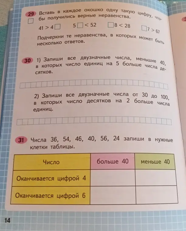 Вставь в каждое окошко одну такую цифру, чтобы получились верные неравенства: 41 > 4...