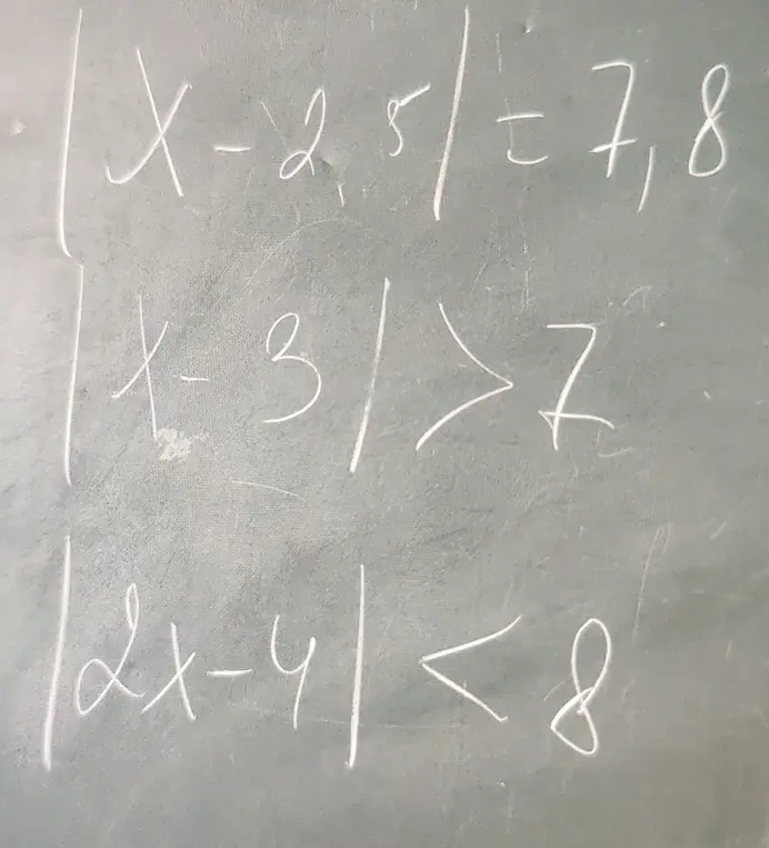 Реши уравнения и неравенства: |x-2.5|=7,8
