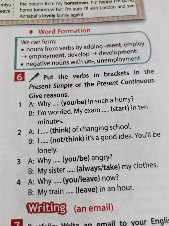 Составь предложения, используя Present Simple или Present Continuous, объясни свой выбор