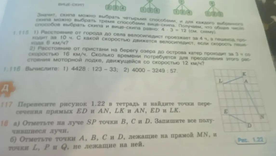 Можешь перенести рисунок 1.22 в тетрадь и найти точки пересечения прямых ED и AN?