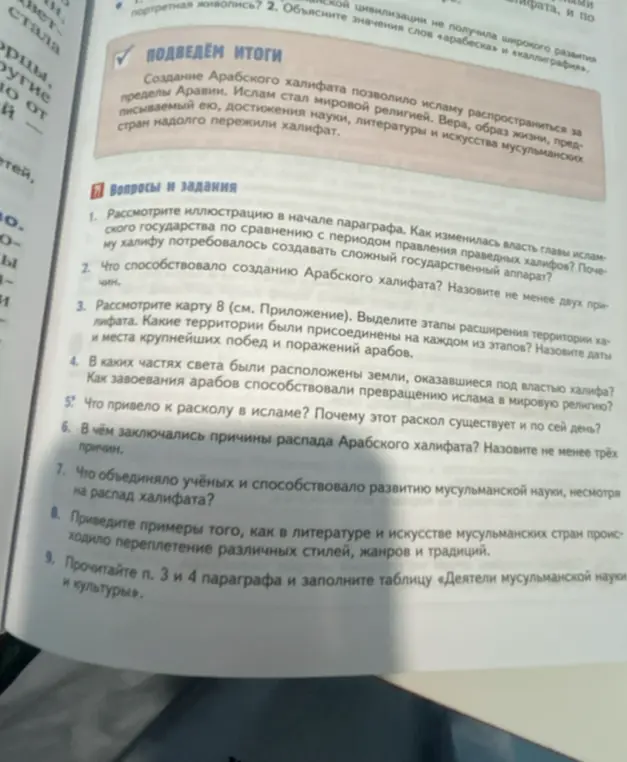 Объясни, как изменилась власть главы исламского государства, что способствовало созданию Арабского халифата, что привело к расколу в исламе, в чём заключались причины распада Арабского халифата?