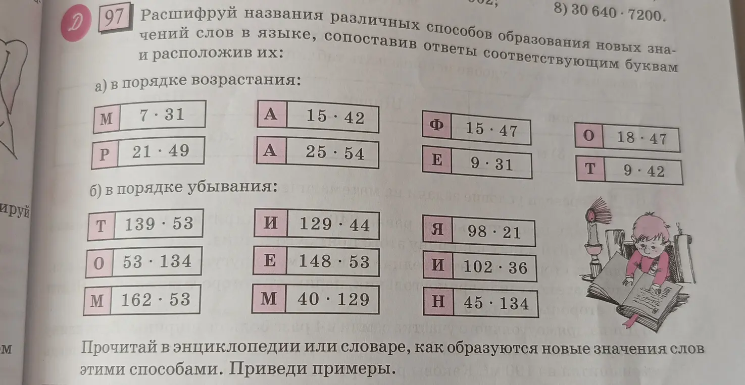 Объясни, как расшифровать названия различных способов образования новых значений слов в языке в задании 97