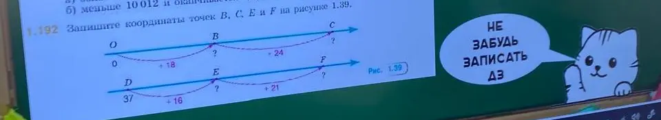 Определи координаты точек B, C, E и F на рисунке 1.39