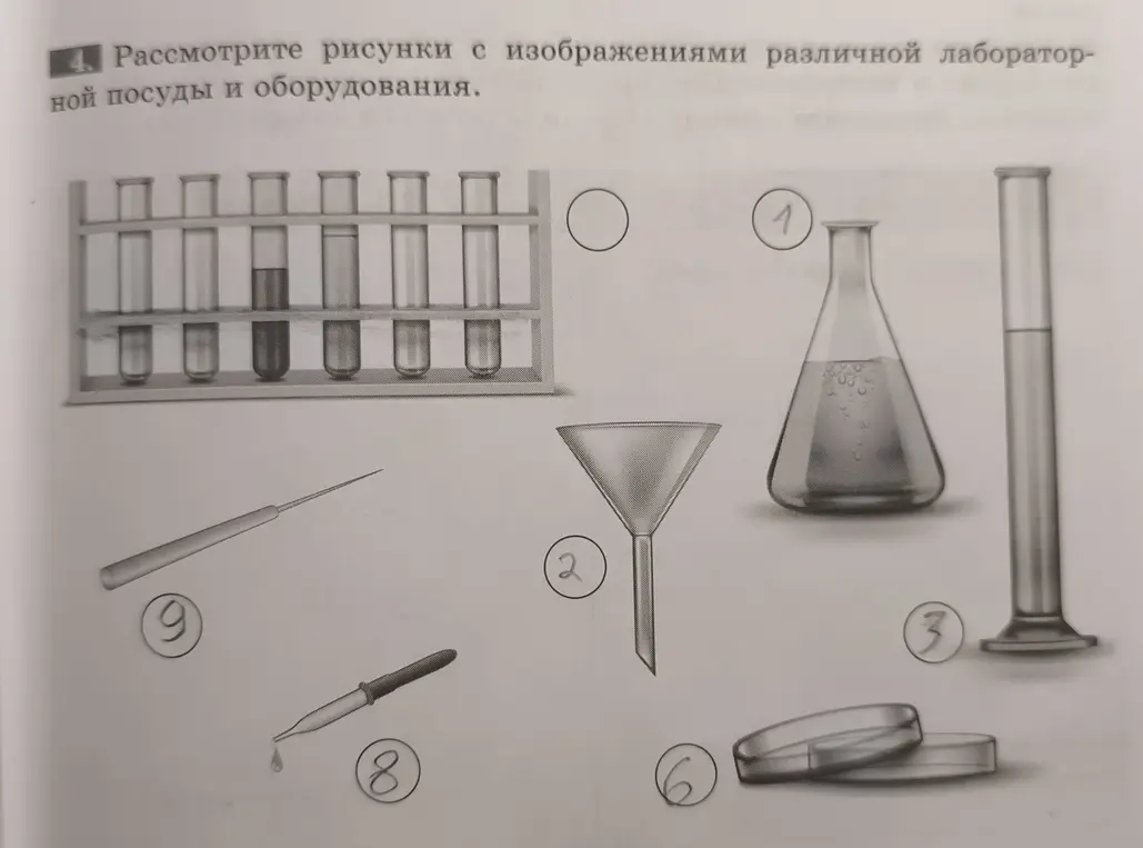 Ты просишь рассмотреть рисунки с изображениями различной лабораторной посуды и оборудования.