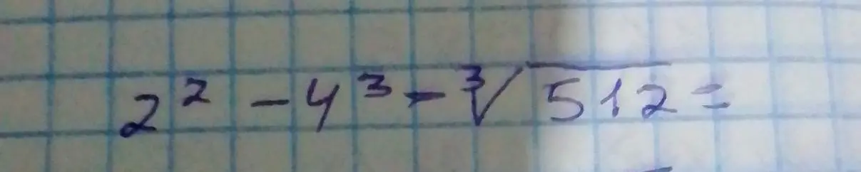 Помоги решить пример $2^2 - 4 + \sqrt[3]{512}$
