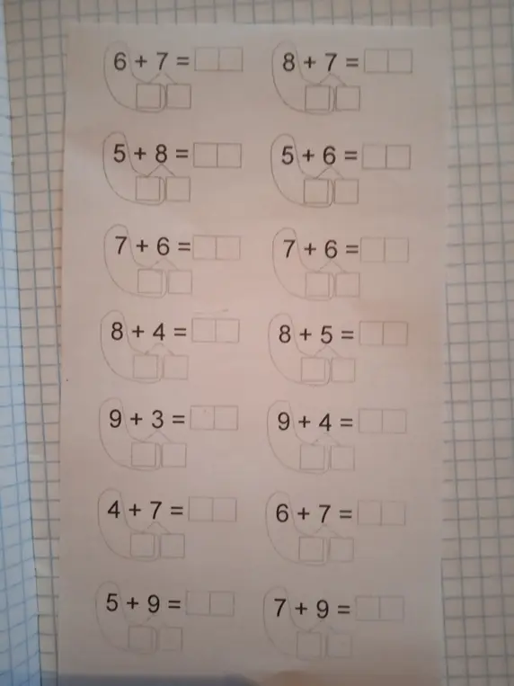 Реши примеры на сложение: 6+7=