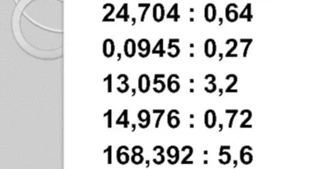 Выполни деление столбиком: 24,704 : 0,64