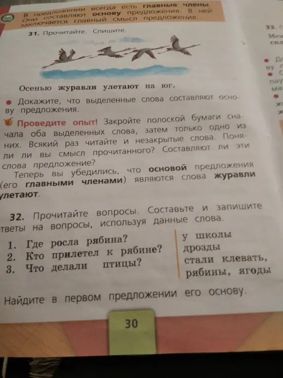Составь и запиши ответы на вопросы, используя данные слова: Где росла рябина?