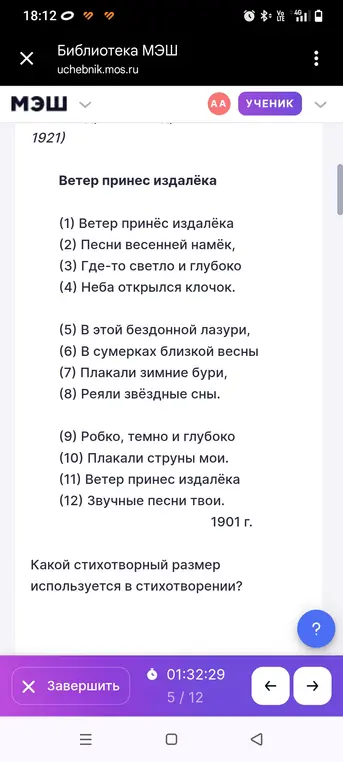Определи стихотворный размер в стихотворении 'Ветер принес издалека'