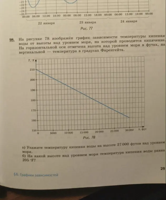 Укажи температуру кипения воды на высоте 27000 футов над уровнем моря.