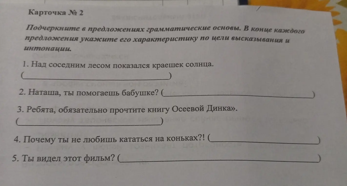 Подчеркни в предложении №1 грамматические основы.