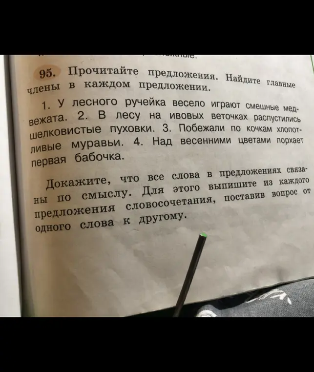 Прочитай предложения и найди главные члены в первом предложении.