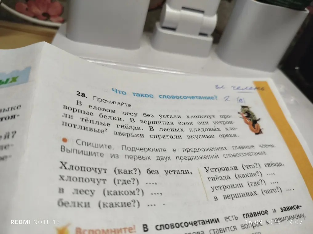 Помоги выписать из первых двух предложений словосочетания и подчеркнуть в предложениях главные члены