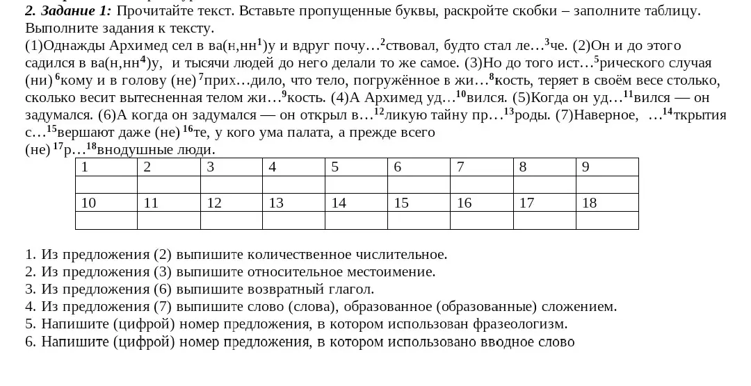 Предлагаешь прочитать текст, вставить пропущенные буквы, раскрыть скобки и заполнить таблицу