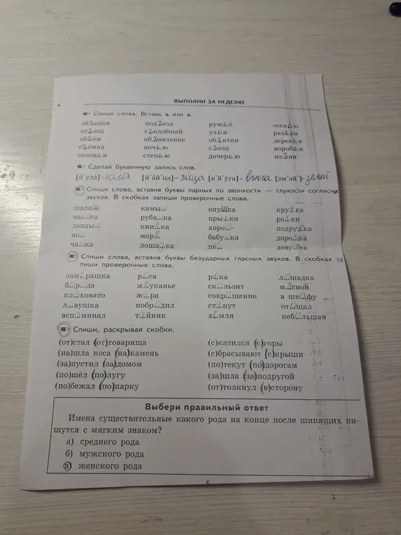 Определи имена существительные какого рода на конце после шипящих пишутся с мягким знаком
