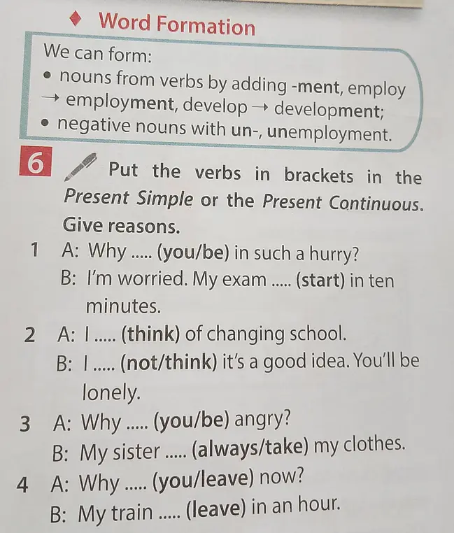Мне нужно вставить глаголы в скобках в Present Simple или Present Continuous