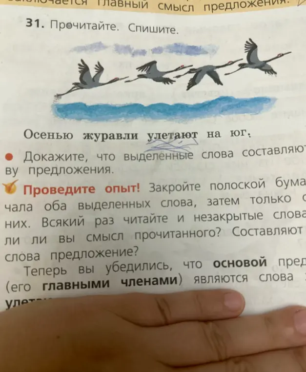 Докажи, что выделенные слова составляют основу предложения.