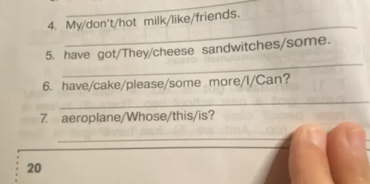 Составь предложения из слов: My/don't/hot milk/like/friends.
