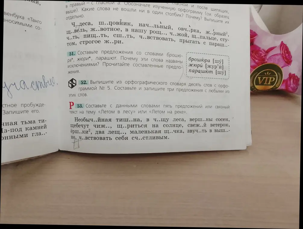 Составь предложения со словами брошюра, жюри, парашют