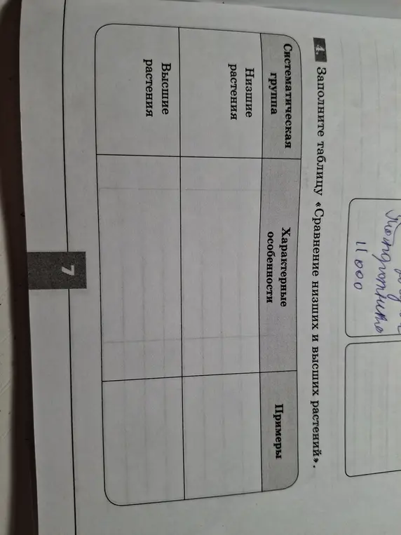 Можешь заполнить таблицу «Сравнение низших и высших растений»?