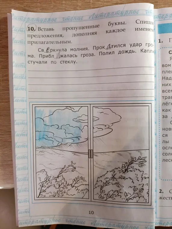 Ты просишь меня вставить пропущенные буквы и дополнить предложения прилагательными.