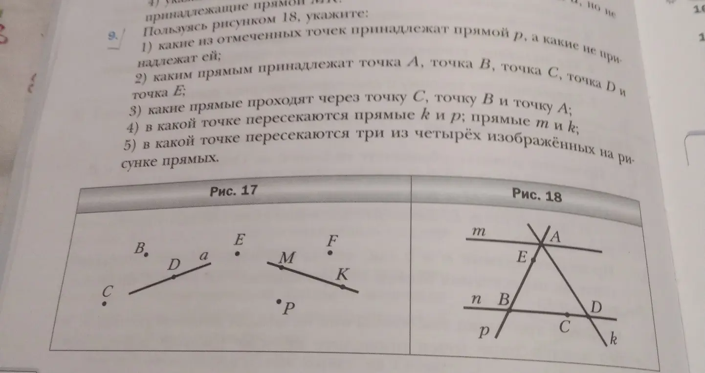 Какие из отмеченных точек принадлежат прямой p, а какие не принадлежат ей?