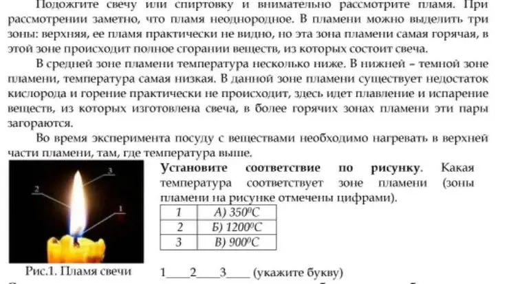 Можешь ли ты помочь установить соответствие температуры зоне пламени?