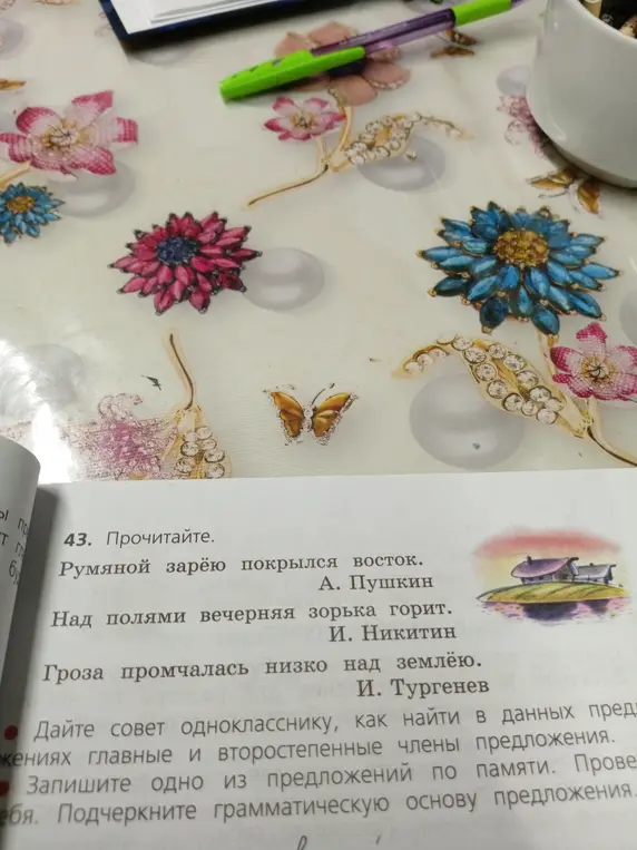 Ты просишь дать совет однокласснику, как найти в данных предложениях главные и второстепенные члены предложения, записать одно из предложений по памяти и подчеркнуть грамматическую основу предложения