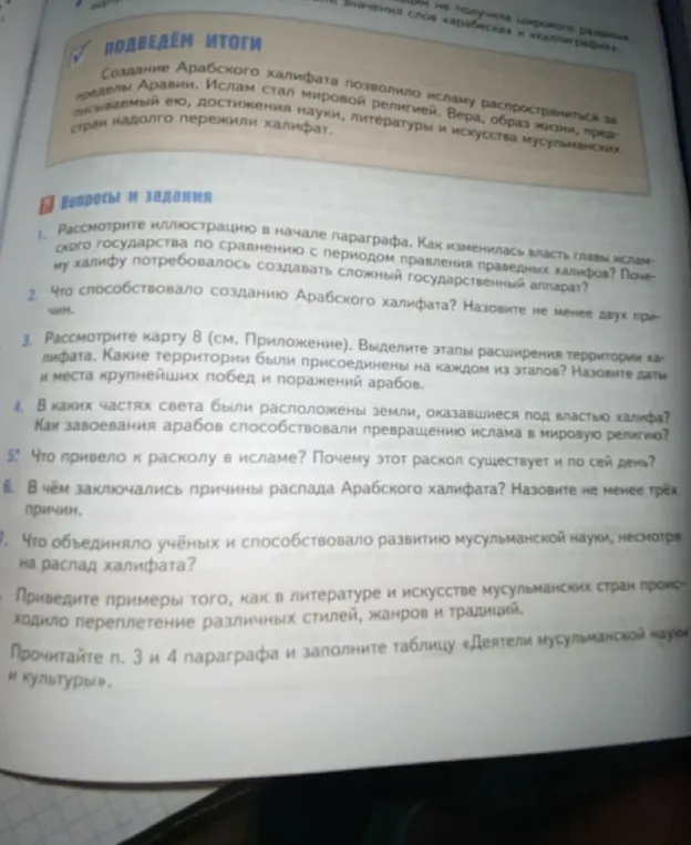 Рассмотри иллюстрацию в начале параграфа. Как изменилась власть главы исламского государства по сравнению с периодом правления праведных халифов? Что способствовало созданию Арабского халифата?