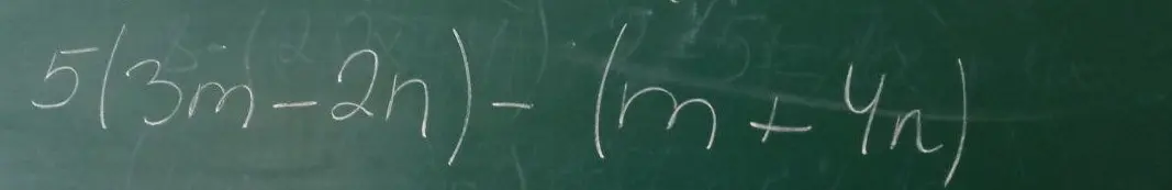 Упрости выражение: 5(3m-2n) - (m+4n)