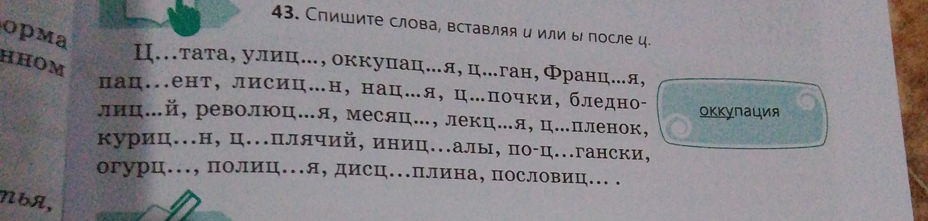 Ты просишь меня вставить пропущенные буквы «и» или «ы» после «ц» в словах: Ц...тата, улиц...