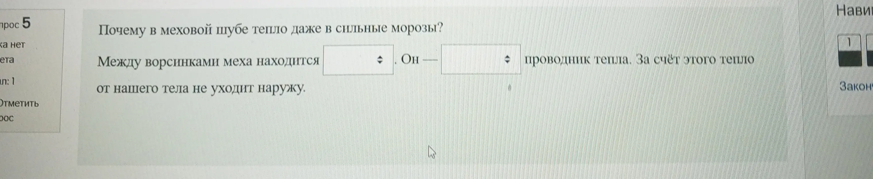 Объясни, почему в меховой шубе тепло даже в сильные морозы