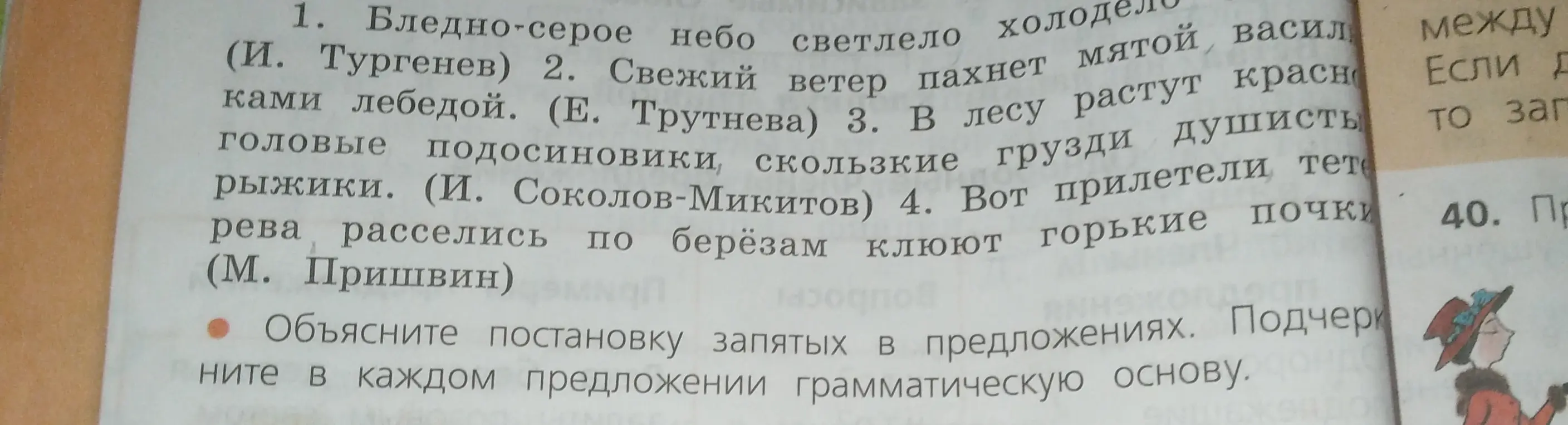 Объясни постановку запятых в предложениях и подчеркни в каждом предложении грамматическую основу