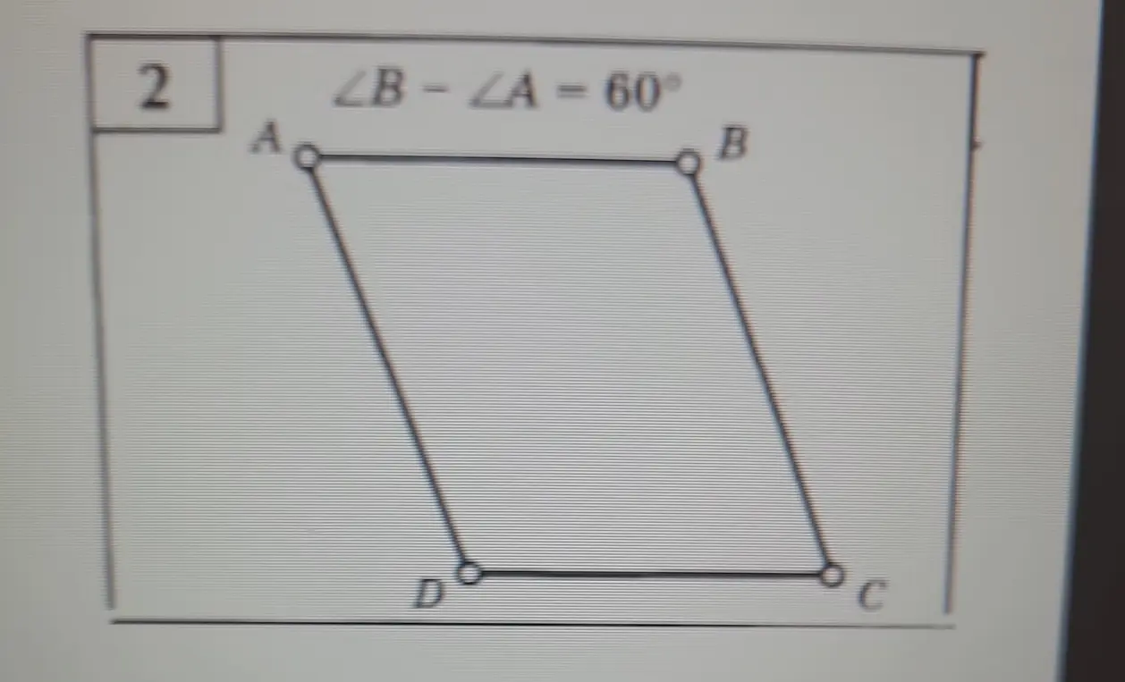 Как найти все углы в параллелограмме ABCD, если известно, что ∠B - ∠A = 60°?