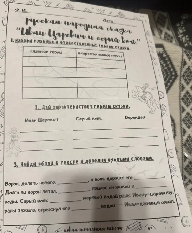 Назови главных и второстепенных героев сказки "Иван Царевич и серый волк"