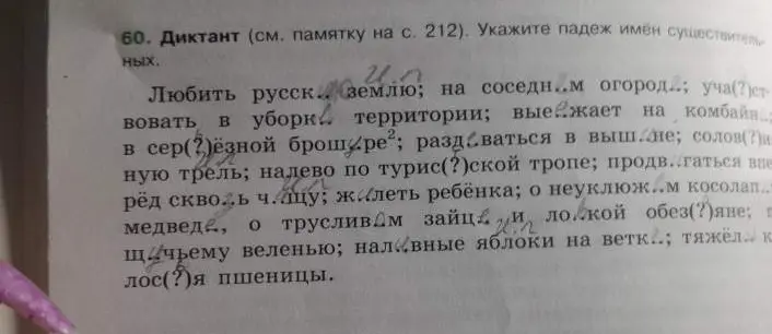Определи падеж имён существительных в диктанте