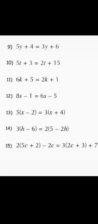 Можешь помочь решить уравнения: 5y + 4 = 3y + 6