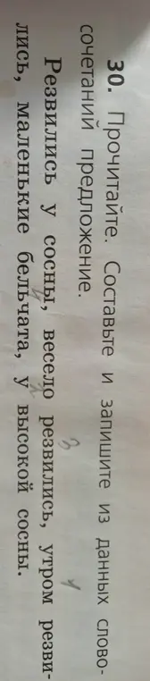 Составь и запиши из данных словосочетаний предложение