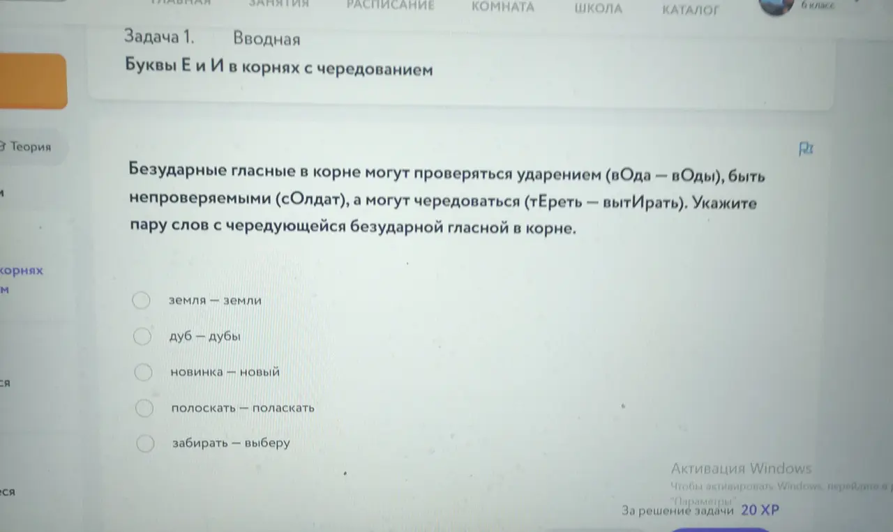 Укажи пару слов с чередующейся безударной гласной в корне (земля - земли)