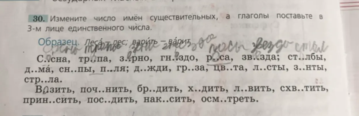 Измени число имён существительных и поставь глаголы в 3-м лице единственного числа в упражнении 30
