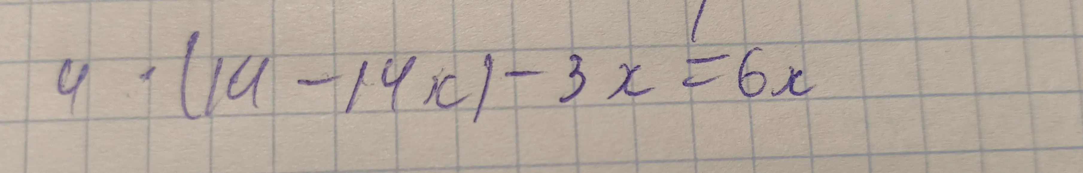 Реши уравнение 4*(11-14x)-3x=6x