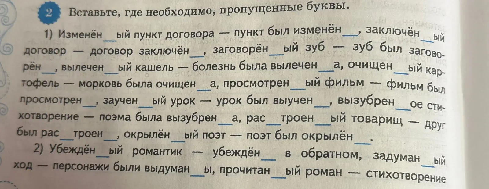 Вставь пропущенные буквы в словах в задании.