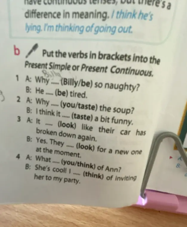 Помоги вставить глаголы в скобках в Present Simple или Present Continuous в предложении "Why .... (Billy/be) so naughty?"