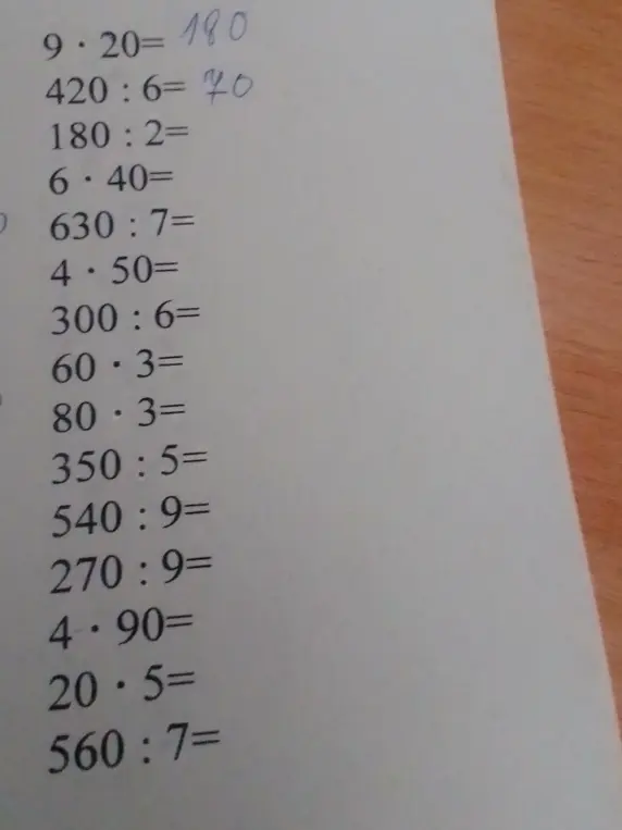 Реши примеры на умножение и деление: 180 :2=