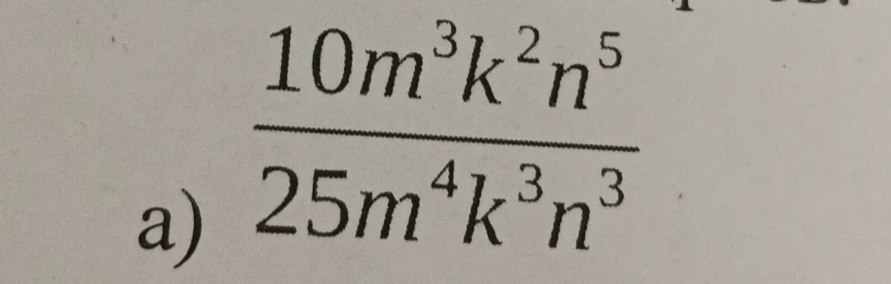 Упрости выражение  10m³k²n⁵ / 25m⁴k³n³