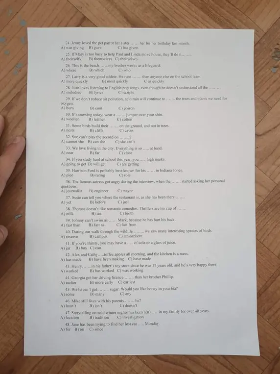 Выполни упражнения с 24 по 48. Выбери правильный вариант ответа.