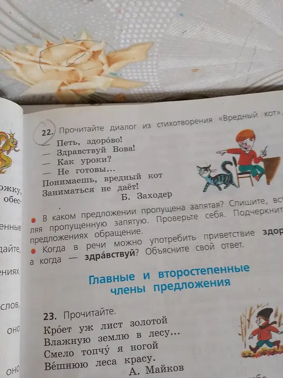 В каком предложении пропущена запятая в диалоге из стихотворения «Вредный кот»?