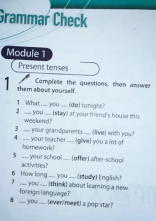 Составь вопросы в Present tenses, используя данные слова в скобках