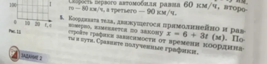 Можешь построить графики зависимости от времени координаты и пути тела, движущегося по закону x = 6 + 3t (м), и сравнить полученные графики?
