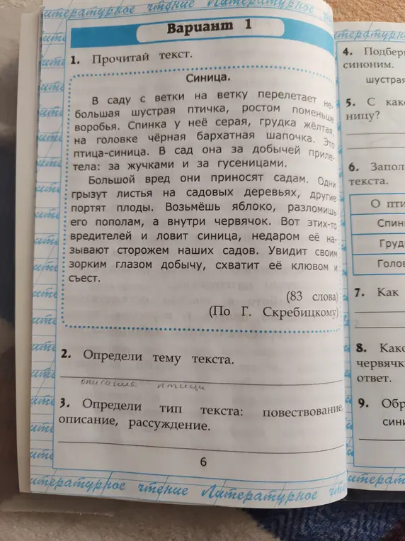 Определи тему и тип текста.